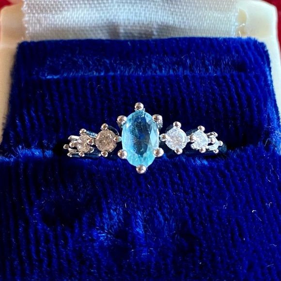 Marquis Cut Ring, Simulated Blue and White Quartz Silver Plated, Size 7 - Picture 3 of 7